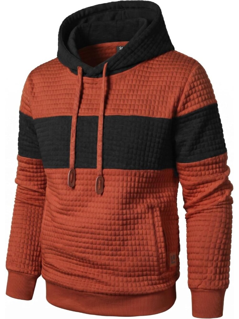 Men's Orange Black Pullover Casual Long Sleeve Patchwork Plaid Jacquard Hoodies